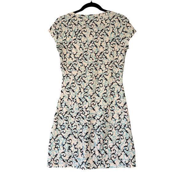 Athleta Nectar Blue White Scroll Vine Faux-Wrap Dress, Sz XS - Picture 10 of 12
